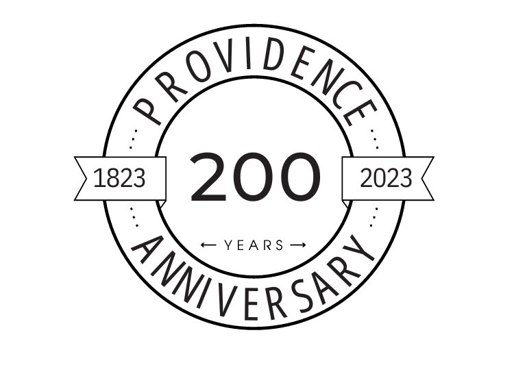 black and white logo for Providence 200 anniversary